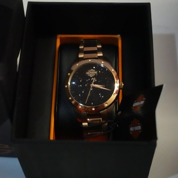 *NIB* Harley-Davidson Women\'s Black Crystal Rock Sparkles Stainless Steel Watch main image 5
